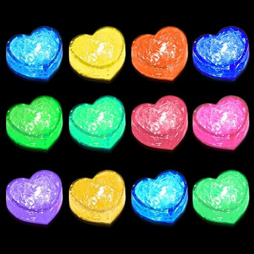 12 Stück Badespielzeug Leuchtend Herzform Wasseraktivierte Badelichter | Schwimmendes LED Farbwechsel Design, Sensorik Spielzeug, PS Material, Wasserspielzeug Kinder, Badewanne