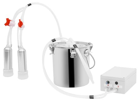 Pulserande mjölkningsmaskin 2-i-1 för ko och get, elektrisk mjölkmaskin med 5 l behållare i rostfritt stål, automatiskt stopp av mjölkmaskinen för mjölkuppfödning