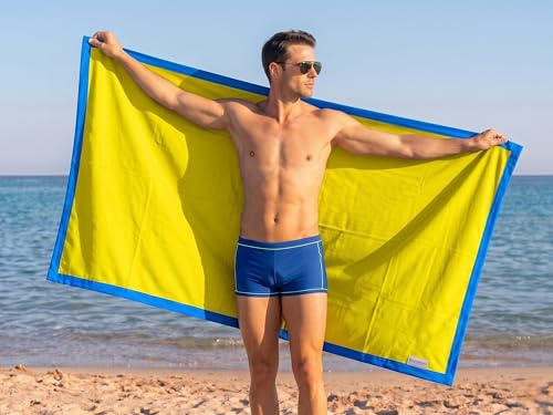 o-day Toalla de playa de microfibra 90 x 180 cm con borde en contraste, toalla de playa ligera, secado rápido, antiarena, ahorra espacio, toalla de playa para hombre y mujer, ideal para playa, piscina