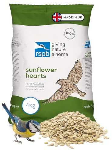 RSPB - Sunflower Hearts for Birds, High Energy and Protein, Wild Bird Food, Husk Free, Delicious and Nutritious, Made in the UK (4kg)