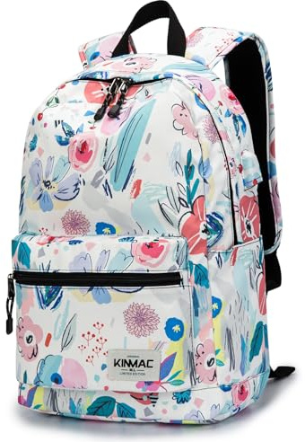 Kinmac Mochila impermeable para portátil de viaje al aire libre con puerto de carga USB para portátil de 13 pulgadas y 14 pulgadas (flores)