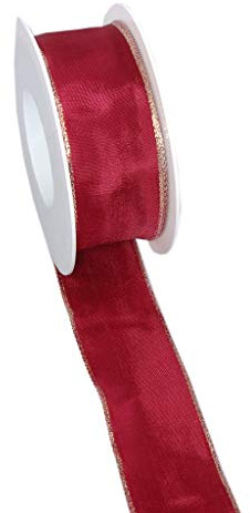 Taftband mit Draht- und Goldkante - Lurexkante - Karminrot - breit - Geschenkband - Dekoband - Schleifenband - ca. 40 mm Breite - 25 m Länge - 3331-40-25-534