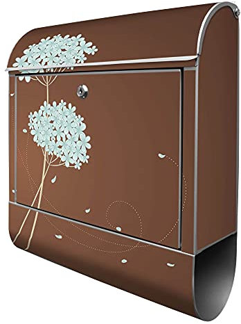 banjado Design Briefkasten WT Blaue Hortensie 38,5x46,5x13cm & 2 Schlüssel - Briefkasten Stahl Silber mit Zeitungsfach pulverbeschichtet - Postkasten A4 Einwurf inkl. Montagematerial