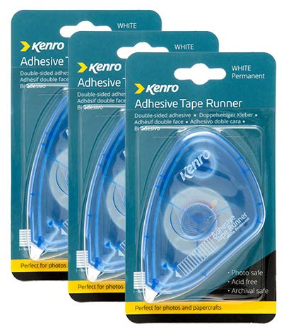 Kenro Box of 3 Double-Sided Adhesive Tape Runner - Pack of 3 Double Sided Tape Runner for Sticking Photographs into Album. Perfect for Your Photo Album, Scrapbook & Craft - PC103.