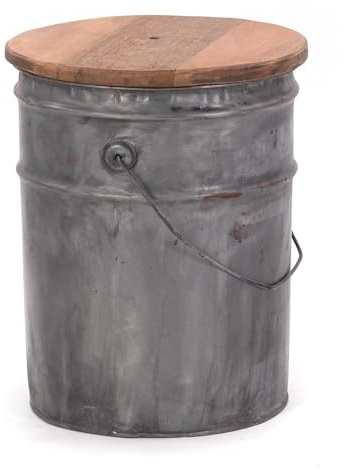 DESIGN DELIGHTS Runder BEISTELLTISCH Barrel| 40x30 cm (H x Ø), Metall, mit Holzplatte | Tonnentisch, Metalltisch, Beistellhocker, Sitztonne, Aufbewahrungsbox