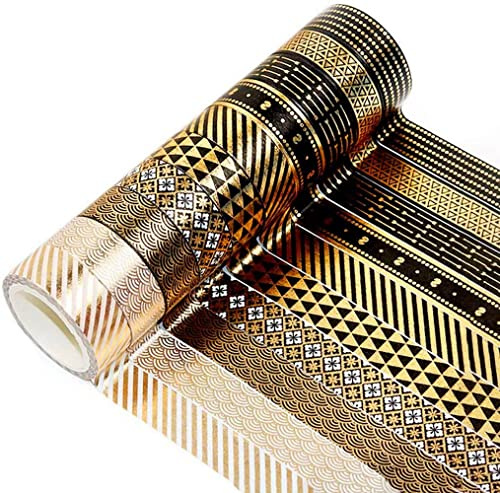 YUBX 10 Rouleaux Washi Tape Ruban Adhésif Papier Décoratif Or noir Masking Tape pour Scrapbooking Artisanat de Bricolage (Black Gold 10)