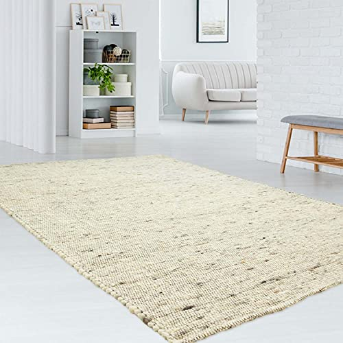 Taracarpet gewalkter exklusiver Hand-Web-Teppich handgewebter Teppich aus Wolle mit SCHWARZER Kette 130x190 cm Beige