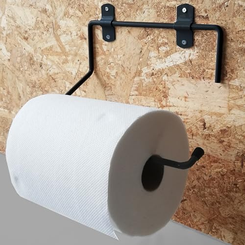 Parpyon Nouveau porte-rouleau industriel mural noir porte-serviettes salle de bain pour rouleau sèche Idéal dans la cuisine, garage, salle de gym, pour bobine de papier jetable (Mod.3NE)