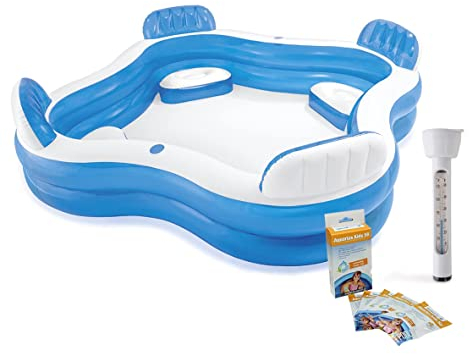 INTEX 56475NP - Swimcenter - Family Lounge Pool (229x229x66cm) + Wasserpflegemittel & Thermometer