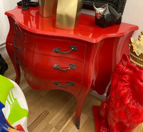 Casa Padrino cómoda Barroco con 3 cajones Rojo - Cómoda de Madera Maciza Hecho a Mano en Estilo Barroco - Muebles de Dormitorio en Estilo Barroco - Muebles barrocos - Interiores barrocos