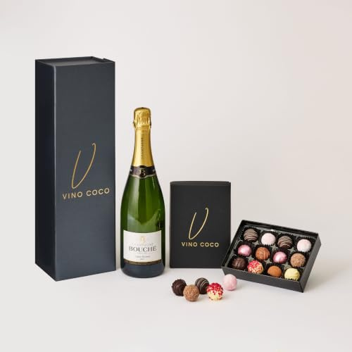 Vino Coco Premium Champagne Gift Set with 12 Luxury Chocolate Truffles & Magnetic Gift Box