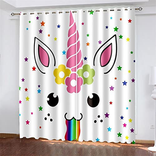 MTBDyyds Lieblich Einhorn Sternenklar 150X166Cm Verdunkelungsvorhänge 3D Drucken Verdunklungsvorhänge Kinderzimmer 2 Stück Vorhang Blickdicht Ösenschal Kindergardinen Junge Verdunklungsgardine