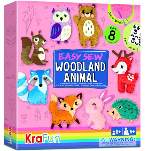 KRAFUN Woodland Animals Sewing Kit for Kids Ages 5+, 8 Dolls