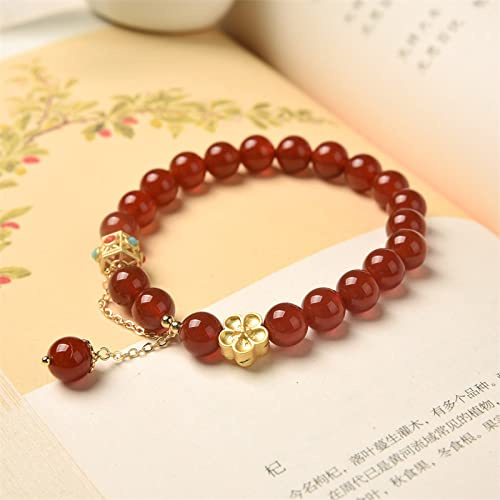 Guldfärgad blomma 8 mm vit röd naturlig agat pärlband damarmband dam fin, röd