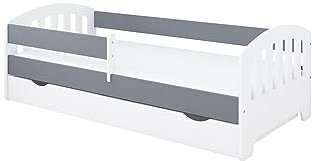 Kids Collective Kinderbett 80x160 | 80x180 | 90x200 cm mit Matratze, Schublade, Rausfallschutz & Lattenrost in grau 80x160 cm Mädchen Jungen Bett | von 3. bis 10. Lebensjahr