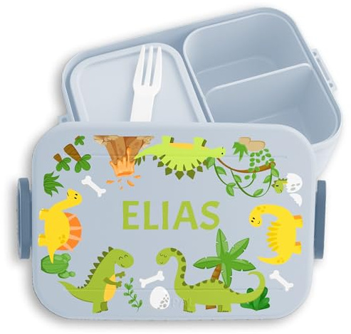 Kinder Bento Box Midi für Mepal Bentobox - Brotbox Dinosaurier Lunchbox Dino Vesperbox Dinosaurus I - 900 ml - Hellblau - brotdose name kinderbrotdosen kindergarten t-rex vulkan