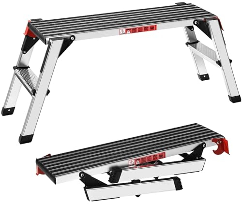 XinSunho Aluminium Work Platform, Folding Step Ladder, 150 kg Capacity, Non-Slip Tread, Ideal for Home & Workshop