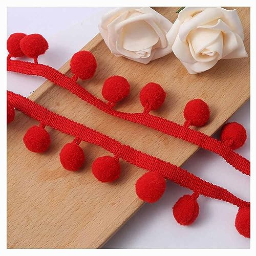 SHTGOI 5 Yards Pomponborte Bommelborte zum nähen Pom Fransenband Trimm Ball Bommelband Plüsch-Pom-Band Spitze Quaste Trim Band für DIY Fertigkeit Nähen Zubehörteil Dekorieren Rot