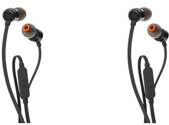 JBL T110 – Ecouteurs Intra-Auriculaires filaires – Son Pure Bass de et Bouton de contrôle – Connectivité : câble Jack 3,5 mm – Couleur : Noir (Lot de 2)
