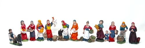 BETTER WITH FRIENDS 12 statuette natalizie. Donne 10 cm. Set di scena di Natività, Figure di Agricoltori. Lavoratori degli animali. Accessori della casa Gesù. mestieri presepe, Dio