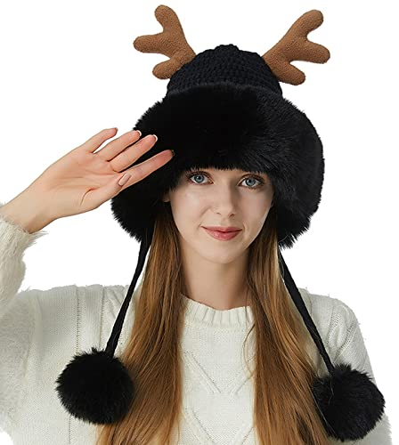 Hut Mit Beweglichen Ohren Wollmütze, Herbst-Winter, Dicke, warme Gehörschutzmütze Tank Top Gepolstert (Black, M)