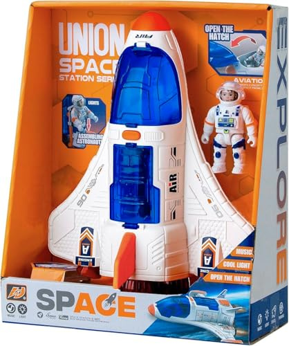 Wbzle Spaceship Shuttle Toy with Astronaut Figure - Fun Rocket Ship Space Toys for Kid, Space Toy for Boys 5-8 Planet Toys with Lights Spray and Sound, Astronaut Exploration Gift