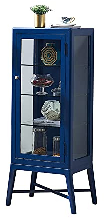 GLigeT Weinschrank Weinschrank aus Holz mit Glastür, Moderne, minimalistische Vitrine, handgefertigter Schrank for Zuhause, Küche, Esszimmer Schnapsbarschrank (Color : Blauw)