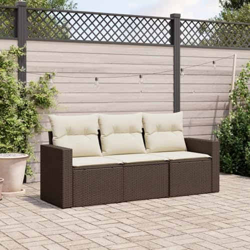 Homgoday Trädgårdssoffa 3-sitsig med kudde, trädgårdslounge soffa med förvaringsutrymme, trädgårdsmöbler, sittgrupp, loungesoffa, balkongsoffa, balkongmöbler, trädgårdssoffa, terrasssoffa, brun, poly