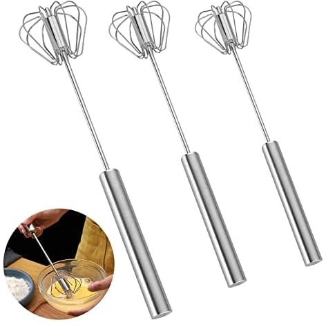 3 Pièces Fouet Semi-Automatique, Batteur à Oeufs en Acier Inoxydable Fouet Manuel de Cuisine Fouet à Pousser Mélangeur Rotatif Fouet à Oeufs pour la Cuisson, Mélange, l'Agitation, Argent