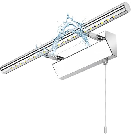 Lightsjoy 40CM Bathroom Mirror Light with Pull Cord Switch LED Bath Wall Light Mirror Lamps 5W 6500K Cool White Picture Lights for Wall IP44 Shaving Light Above Bathroom for Vanity Hotel