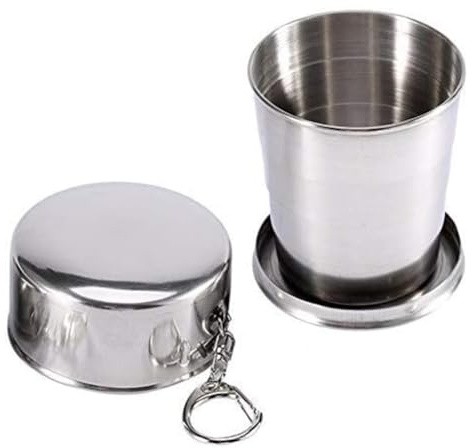 VIFERR Edelstahl Faltbecher, 240ml Camping Becher Faltbarer Trinkbecher Reisebecher Teleskopbecher mit Schlüsselbund für Reisen, Picknick, Wandern