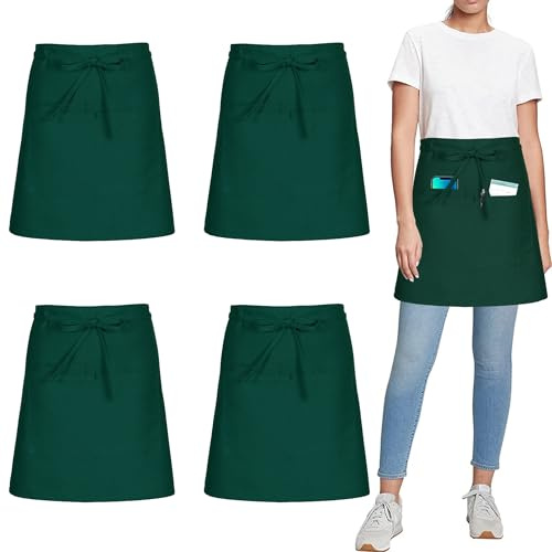 umboom 4 Stück Vorbinder Schürze, Kurz Kellner schürze mit 3 Taschen für Herren Damen Koch Küchen Grill (Polybaumwolle)