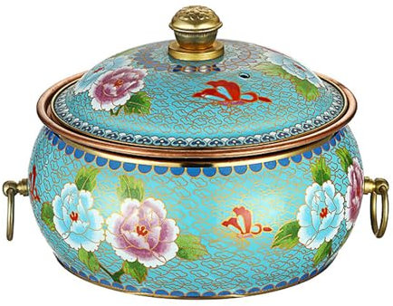 HHCTEBEC Chinesischer Kupfer-Hotpot, Mongolischer Rinder-Hotpot BrüHe Zum Kochen Petit Pot Alter Kleiner Peking-Kupfertopf Shabu-Shabu-Topf Cloisonne-Hotpot für Familien- Und Heimpartys,E