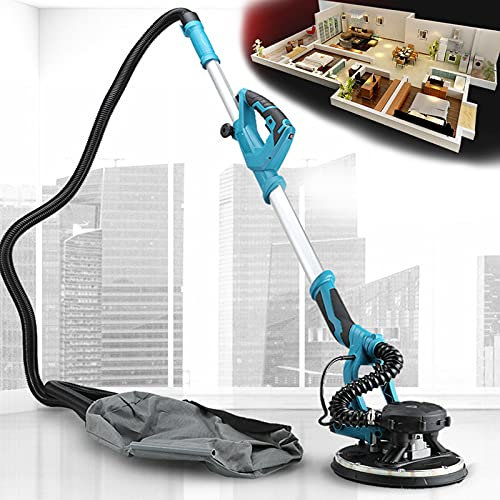 Lijadora eléctrica telescópica para paneles de yeso, lijadora de pared plegable de 1800 W, con sistema de aspiración automático, 5 velocidades variables, mango de aluminio extensible, luz LED, mangu