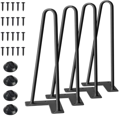 wyewye 16 Inch Hairpin Leg set, 2 Rod Black Metal Hairpin legs - DIY Modern Mid-Century Bench & Chair Legs - Furniture Legs 40cm