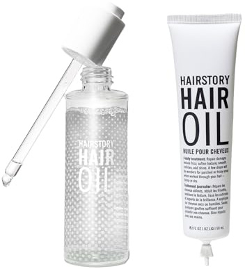 Hairstory Hair Oil, Includes Glass Bottle & Refill, Nourishing Hair Oil for All Hair Types, High Shine & Softness, Helps Frizz & Seals Ends, 2oz