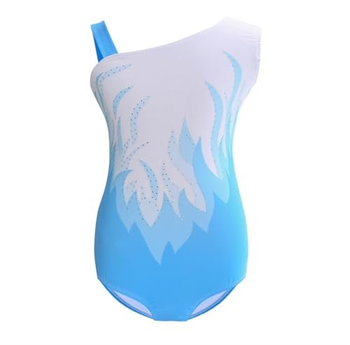 EKalgretrA Gymnastikanzug Mädchen Balletttrikots for Mädchen mit Feuerdruck, ärmellos, for sportliche Gymnastik, Bodysuits, Tanzbekleidung, Bühnenkostüme(Blue,6Y)
