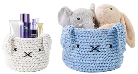 AOFANGSHIYE cesta de almacenamiento 2pcs, Se puede utilizar para almacenar artículos para niños, patrones de arco iris, proceso de tejido de cuerda de algodó (blue)