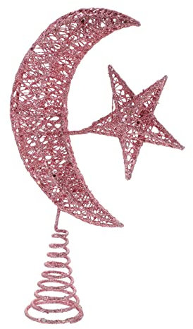Alipis weihnachtsbaumspitze Stern Dekoration Schmuck Baum Weihnachtsbaum Stern Topper Halbmond Weihnachts Party Christbaum Baumspitze Weihnachts-Baumspitze Schmiedeeisen Rosa