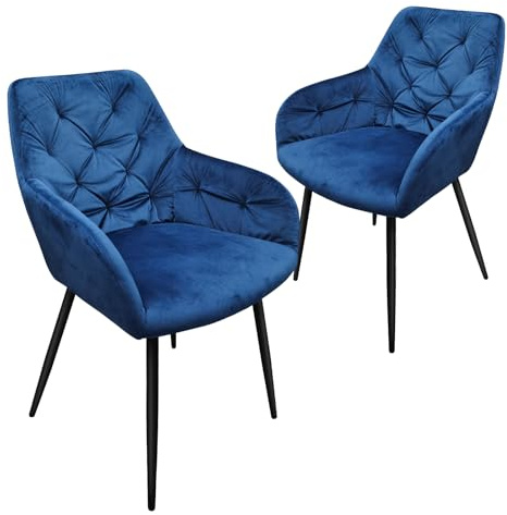 HOMELUX Esszimmerstühle 2er Set, Sessel, Polsterstühle, Küchenstuhl mit Armlehnen, Metallbeine, Bezug aus Samt, für Wohnzimmer, Schlafzimmer, Blau