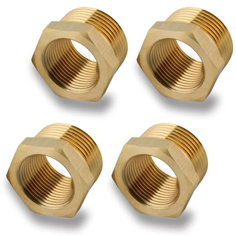 4 Stück Messing Reduzierstück 1 auf 3/4 Zoll adapter (AG Ø 32.5mm x IG Ø 25mm), AG/IG Reduzierung, Außengewinde auf Innengewinde Nippel, Gewindefitting für Wasserleitungen (1 auf 3/4)