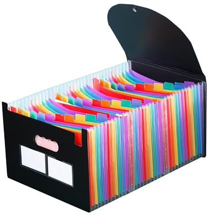 LIMEQKI Dokumentenmappe A4 37 Fächer, Dokumententasche A4 Mit Farbenfrohe, Partitionen Mappe Ordner Fächermappe Sammelmappe Binder Ordnungsmappe Dokumenten Organizer (Schwarz mit Deckel)