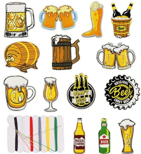 14 st Bier Beer Flick Bügelbilder Bestickte-tillbehör, lappar att stryka på/sy på, stryk på kläder, ryggsäckar, jackor, t-shirt, hatt, jeans, klänning