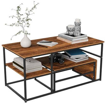 YNYHTER Set med 2 soffbord, vardagsrumsbord, set med 2 sidobord, nattduksbord, nattduksbord, soffbord, modernt separat eller enat kaffebord, set med 2 soffbord för matsal (svart-C)