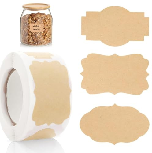 EIHI 300 Stück Kraft Etiketten Aufkleber, Marmeladen Etiketten Selbstklebend, Kraftpapier Aufkleber, für Geschenkaufkleber für Marmeladengläser, Geschenktüten, Umschläge
