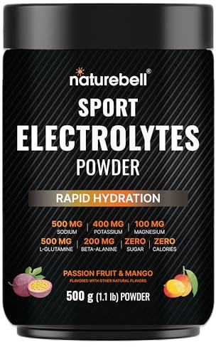 Sport Electrolytes Powder No Sugar, 500g (52 Servings) | Electrolyte Hydration Drink Mix with Sodium, Potassium, Magnesium, L-Glutamine, Beta Alanine, & Coconut Water – Passion Fruit & Mango Flavor