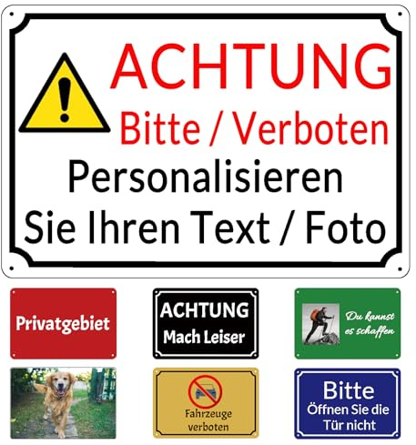 Personalisiertes Metallschild, Blechschild selbst gestalten, Wunschtext auf Metall, individuell bedruckt, schild selbst gestalte,15 x 20 cm / 20 x 30 cm / 30 x40 cm