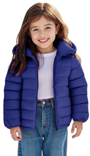 Piumini trapuntati per ragazzi e ragazze, piumino leggero antivento con cappuccio per autunno inverno tinta unita giacche con zip morbide imbottite calde capispalla termica, Blu scuro, 15-16 Years