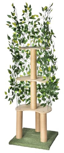 Generisch Árbol rascador para gatos con hojas artificiales, resistente torre de escalada de madera de 3 niveles con columnas rascadoras de sisal, moderno árbol rascador para gatos para jugar, dormir y