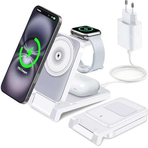 Chargeur Induction 3 en 1, Station De Charge Magnétique for iPhone 17 16 15 14 13 12,18W Chargeur sans Fil Rapide Pliable for Apple Watch Ultra/Ultra 2, 9/8/SE/7/6/5/4/3/2,for AirPods Pro/3/AirPods 2